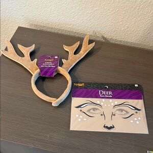 Spirit Deer Antler Headband with Matching Face Decals - Tan